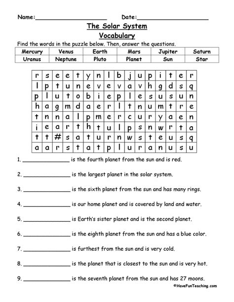 Solar System Word Search Worksheet Have Fun Teaching