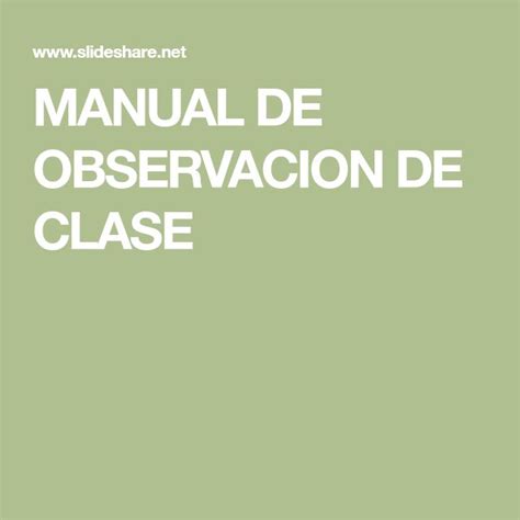 Manual De Observacion De Clase Observacion Escuela