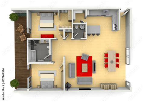 3d Cgi Birds Eye View Floorplan Of A Modern House Or Apartment Stock