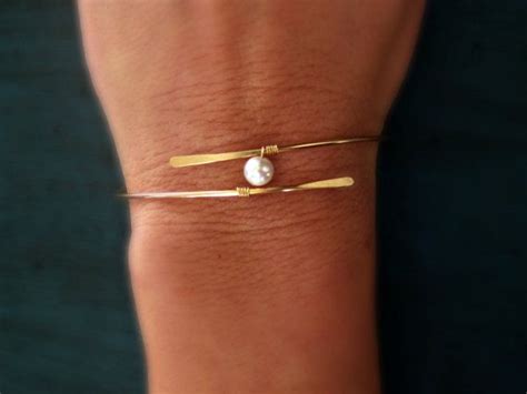 Gold Pearl Bangle Bracelet Mothers Gift Mother Of The Bride Gift