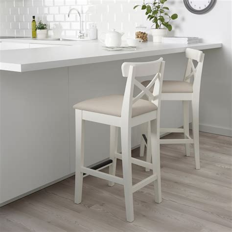 INGOLF Chaise de bar, blanc/Hallarp beige, 65 cm  IKEA