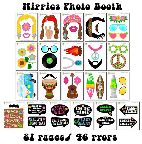 Printable Hippies Photo Booth Propshippies Props 70s Party Etsy