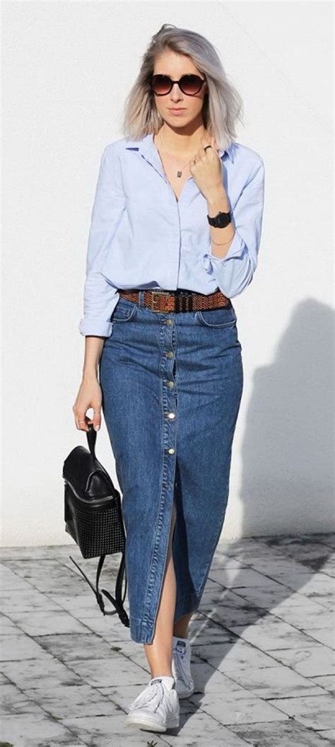 how to wear a denim skirt the most relevant trends of 2023 2024 long denim skirt outfit