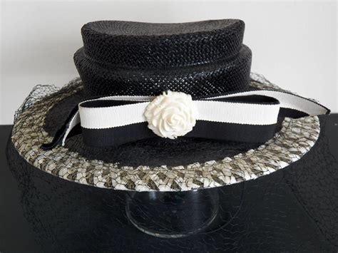 Vintage Ladies Hat Black Hat Veil Netting Hat Black Straw Hat