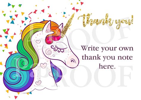 Rainbow Unicorn Thank You Card Unicorn Thank You Card Etsy