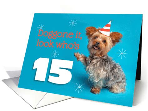 Happy 15th Birthday Yorkie In A Party Hat Humor Card 1575436