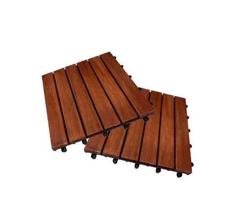 Acacia Wooden Floor Tiles Interlocking 6 Slats Wood And Plastic Base