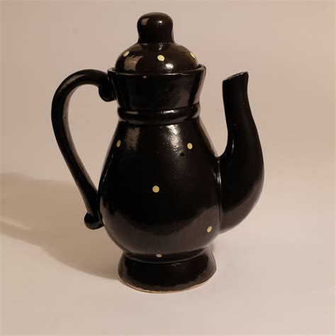 Ceramic Chocolate Coffee Pot Set For 6 Black And Yellow Etsy