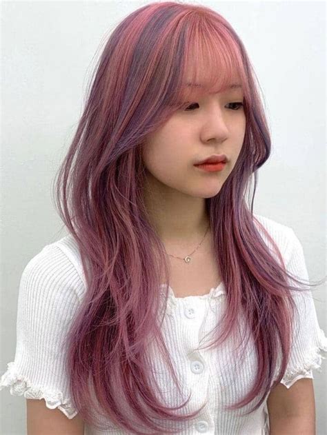 Ash Pink And Purple Two Tone Hair Edgy Hair Color Korean Hair Color Pretty Hair Color New