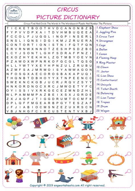 Circus Crossword Puzzle Printables Printable Word Searches
