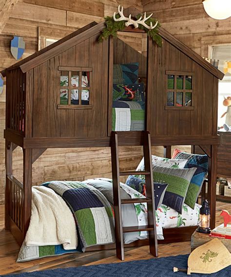 It has three sections that can hold two drawers each. Tree House Bunk Bed - Outdoor Tree Fort Bed
