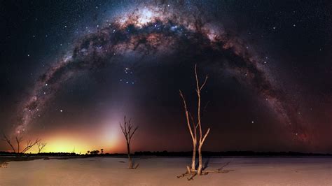 2048x1152 Resolution Milky Way Night And Bare Trees 2048x1152