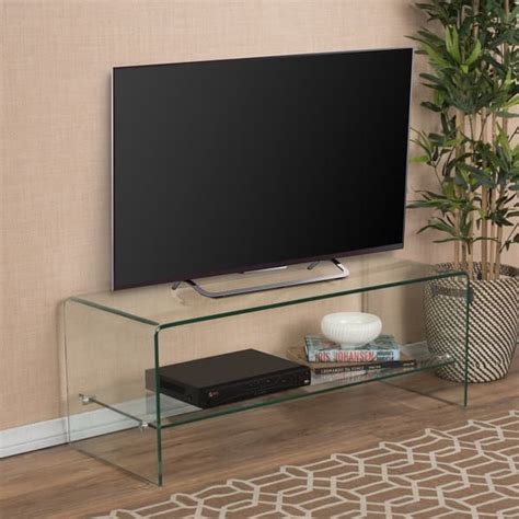 Ramona Glass Entertainment Tv Console Stand With Shelf By Christopher