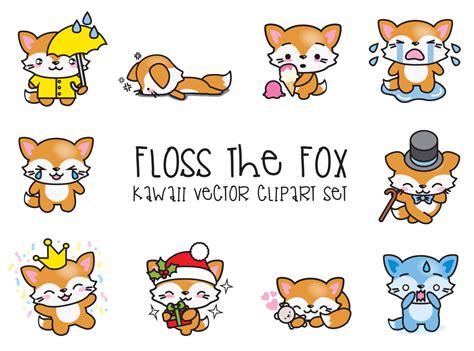 Premium Vector Clipart Kawaii Floss The Fox Cute Fox Etsy Clip Art
