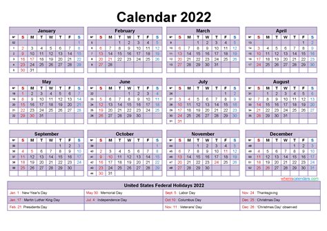 2022 Printable Calendar With Holidays Free Letter Templates
