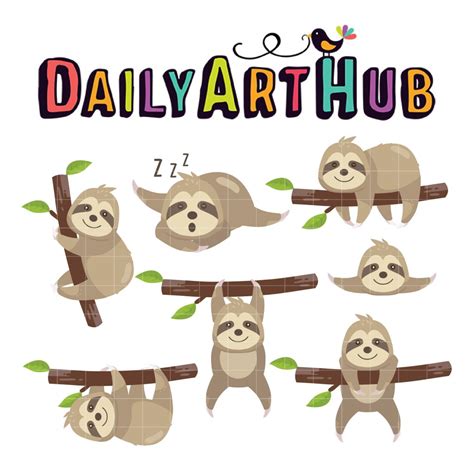 Cute Sloth Clip Art Set Daily Art Hub Graphics Alphabets And Svg