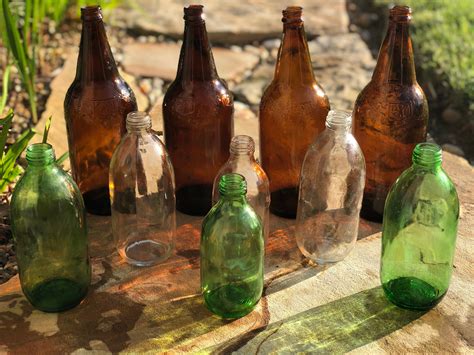 10 Mixed Colored And Sized Beer Bottles Etsy