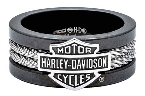 Buy Harley Davidson Men S Ring Bar Shield Steel Cable Band Black