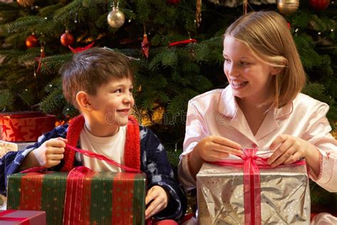 Children Opening Christmas Presents Stock Image Image 18746823