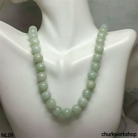 Light Green Jade Beads Necklace Churk Work Shop