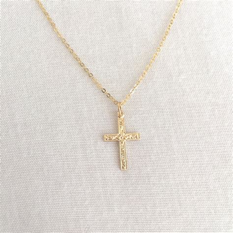 Simple Gold Filled Cross Necklace First Communion Necklace Etsy Australia
