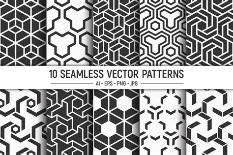 10 Seamless Geometric Vector Patterns Illustration Par Avk Graphics