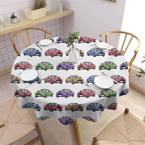 Grogon Modern Round Tablecloth Cars Colorful Speedy Sports Cars With