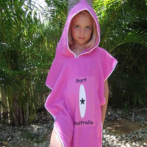 Hooded Cotton Towelling Beach Poncho Surf Australia White On Pink