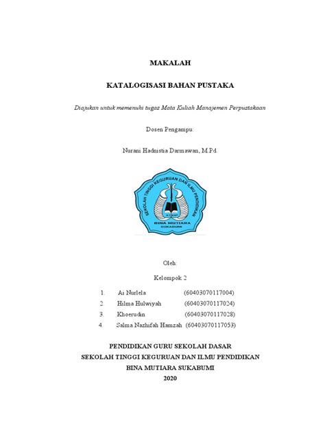 Makalah Katalogisasi Bahan Pustaka Pdf