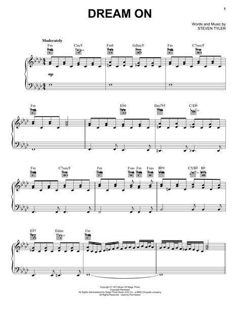 Dream On Sheet Music By Aerosmith Piano Vocal And Guitar Right Hand