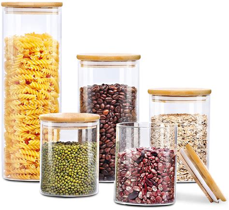Buy Glass Food Storage Jars Set Of 5 Aikwi Glass Kitchen Canisters Sets With Bamboo Lids Clear