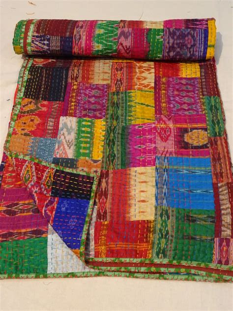 buy-tribal-asian-textiles-patola-silk-patch-work-kantha-quilt,-kantha
