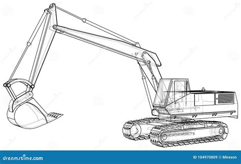 Excavator Abstract Drawing Tracing Illustration Of 3d Stock Vector