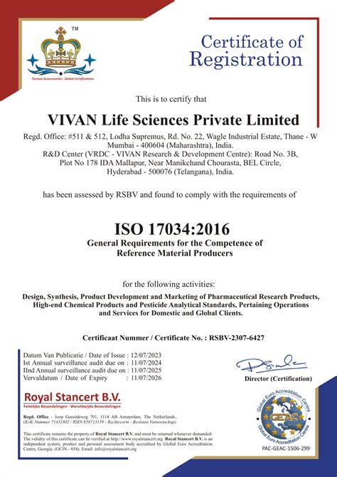 Iso 17034 2016 Accredited Company Iso 90012015 Certified