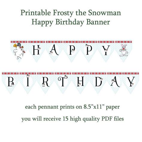 Printable Frosty The Snowman Inspired Happy Birthday Banner Etsy