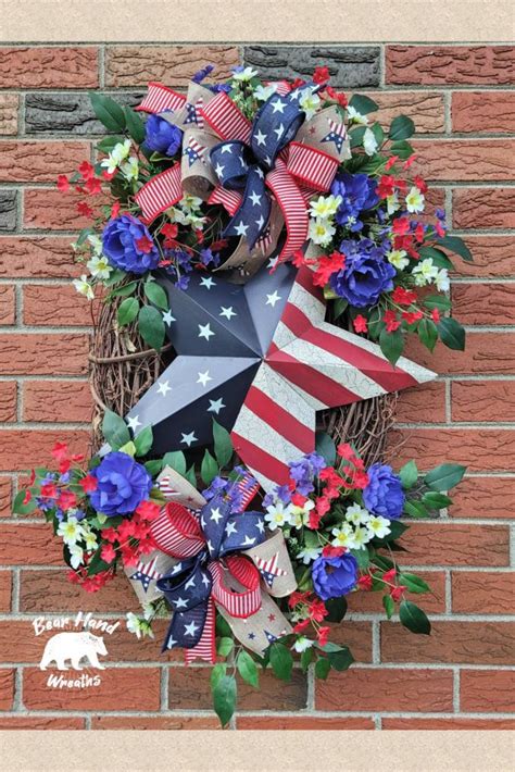 Large Patriotic Door Wreath Patriotic Decor Patriotic Floral Etsy