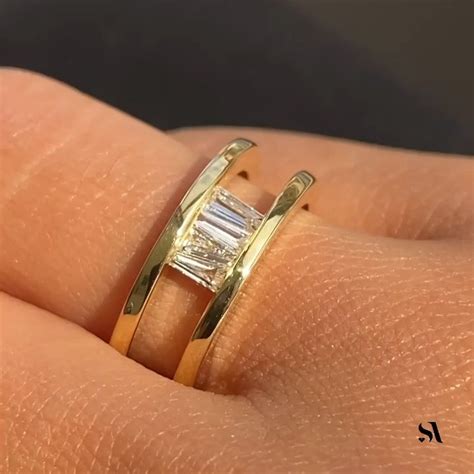 Upside Down Diamond Double Band In 18k Gold Unique Baguette Etsy