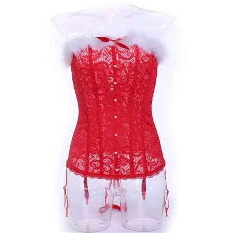 women sexy red christmas santa costume holiday bustier corset lingerie overbust corsets and