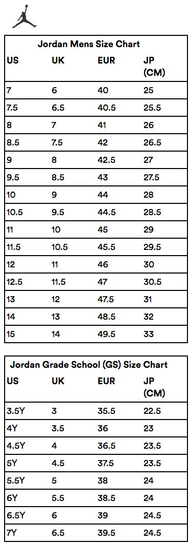 Buy Gs Size Chart Jordan In Stock