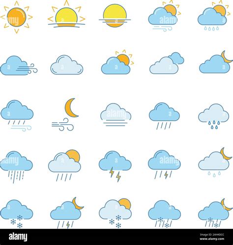 Weather Forecast Color Icons Set Snow Rain Sleet Shower Or Drizzle