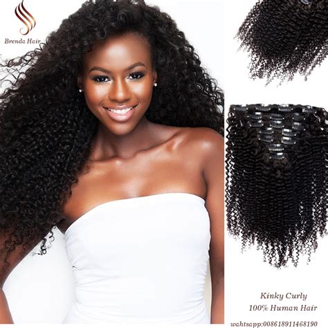 African American Clip In Human Hair Extensions Virgin Brazilian Hair Kinky Curly Human Hair Clip