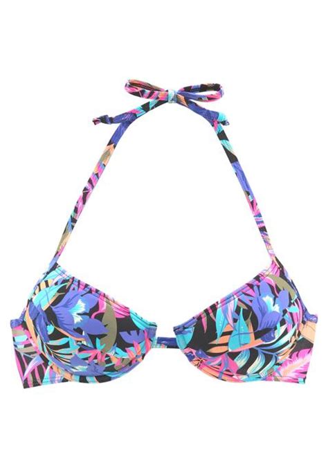 Push Up Bikini Top Schwarz Bedruckt Cup A 32 Lascanade