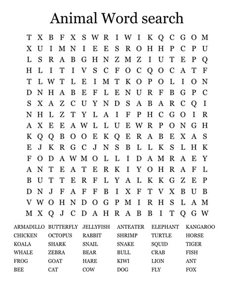 Animals Word Search Wordmint