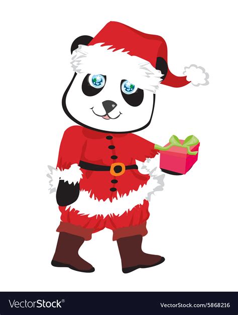 Cute Panda Bear In Red Santas Costume Isolated Vector Image
