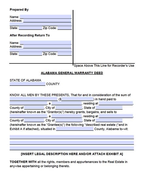 Alabama General Warranty Deed Form Deed Forms Deed Forms