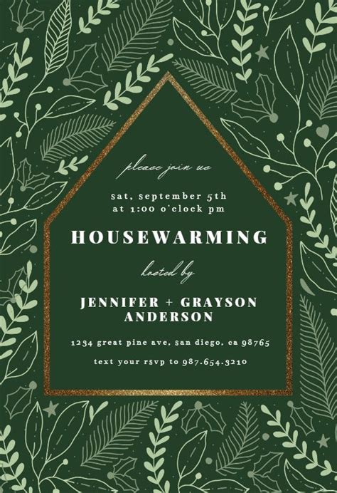 Foliage House Pattern Housewarming Invitation Template Free