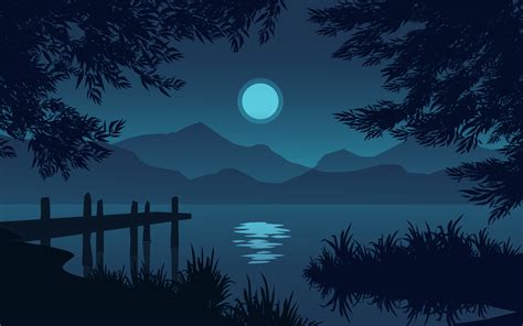 Calm Night At Lake With Jetty 7740240 Vector Art At Vecteezy