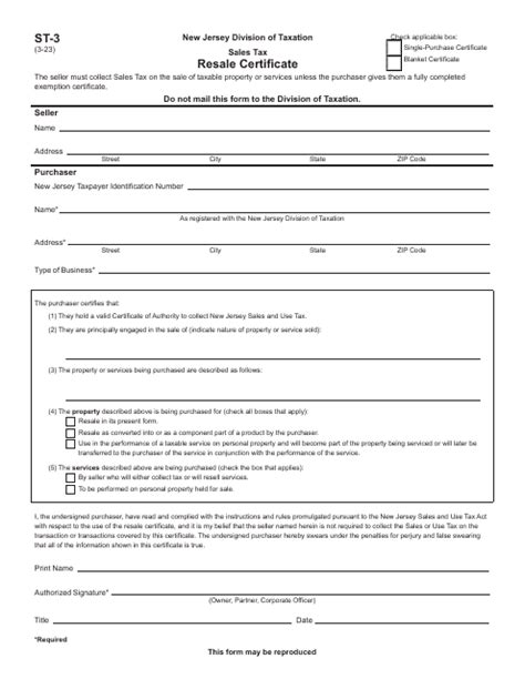 Form St 3 Download Fillable Pdf Or Fill Online Sales Tax Resale Certificate New Jersey 2017