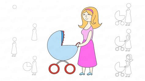 Cómo Dibujar A Una Mamá Con Cochecito De Bebé Colorear Cómo