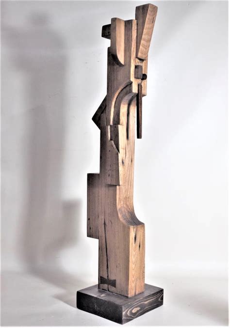 Signed Modern Abstract Constructivist Styled Wooden Sculpture At